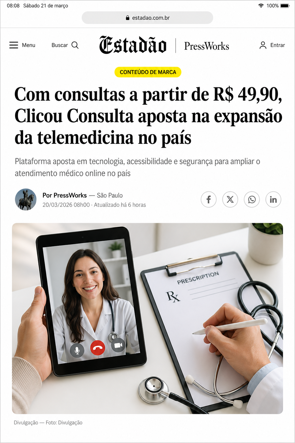 Com consultas a partir de R$ 49,90, Clicou Consulta aposta na expansão da telemedicina no país
