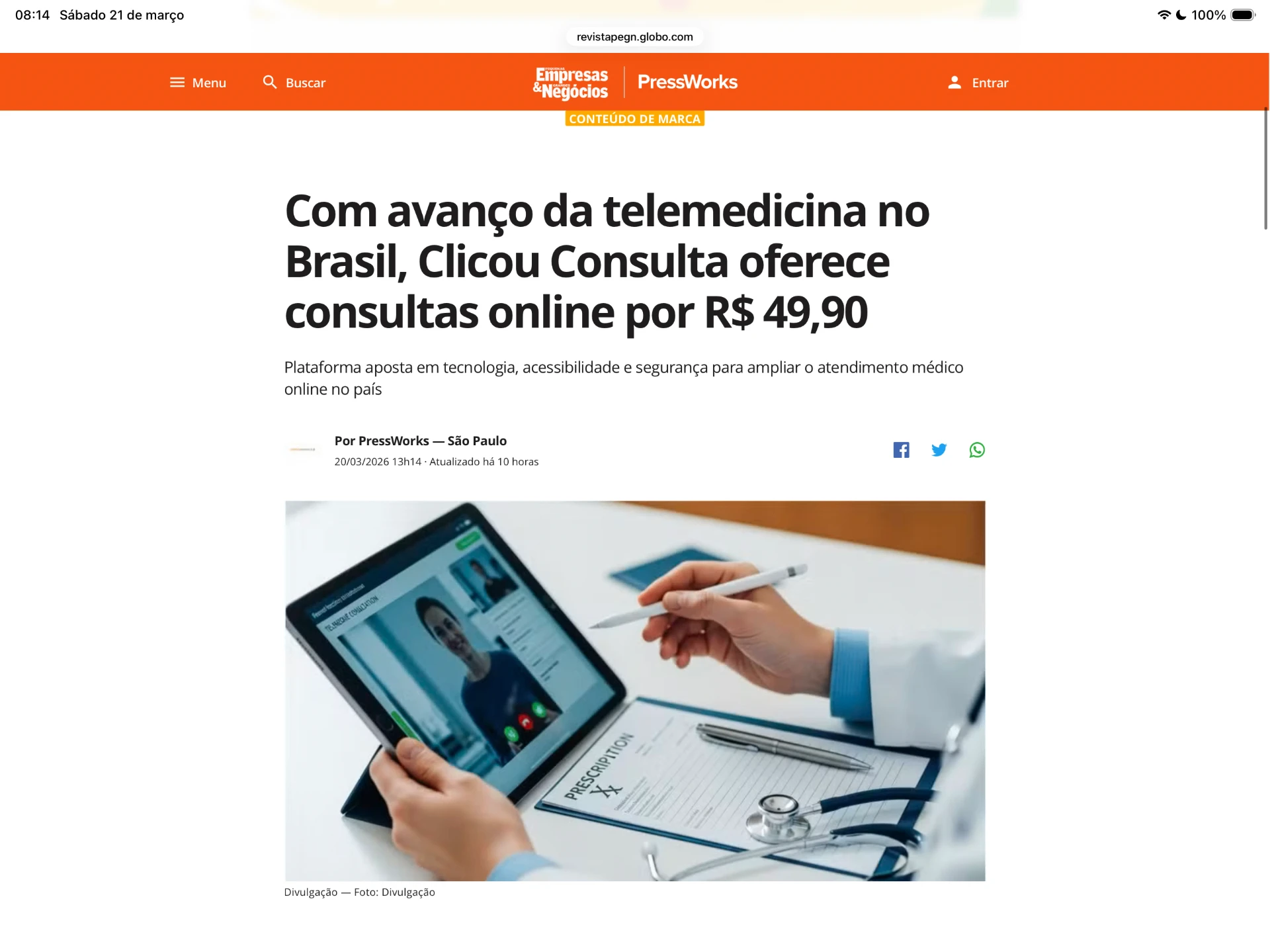 Com avanço da telemedicina no Brasil, Clicou Consulta oferece consultas online por R$ 49,90